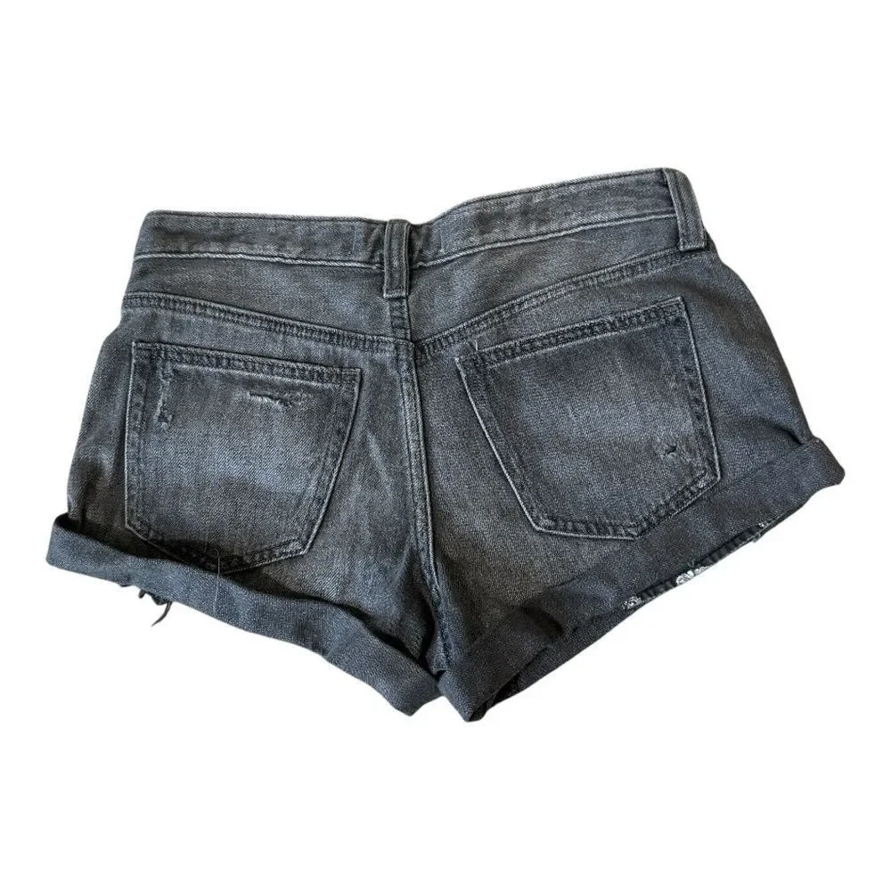 Free People Women’s Button Fly Black Distressed Hotpants Short Shorts‎ Size 25